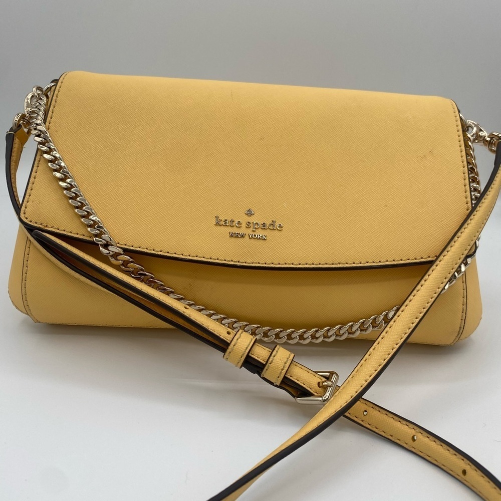Kate Spade Women's Leather Laurel Way Greer Crossbody Bag Daybreak Yellow Small - Picture 2 of 9